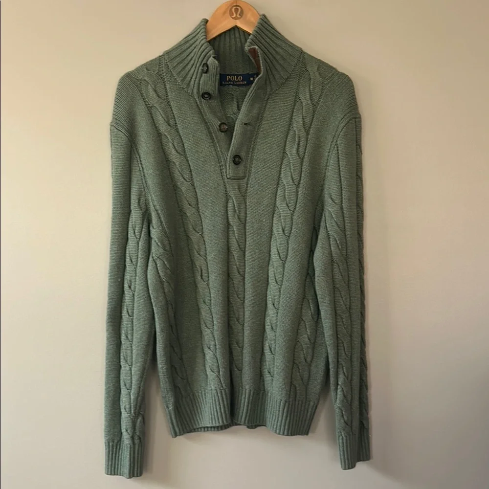 Polo by Ralph Lauren Men's Green Cable Knit‎ Sweater Sz M Silk/Cashmere Blend